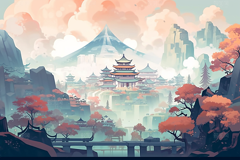 治愈风景风光唯美插画