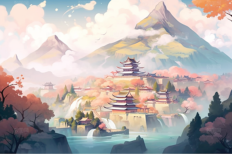 治愈风景风光唯美插画