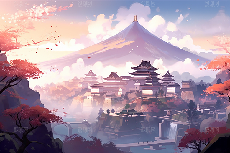治愈风景风光山水插画