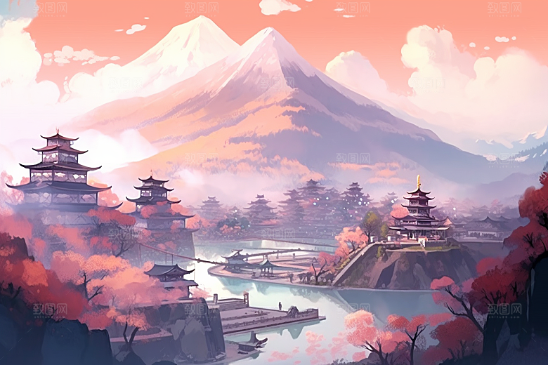 治愈风景风光唯美插画