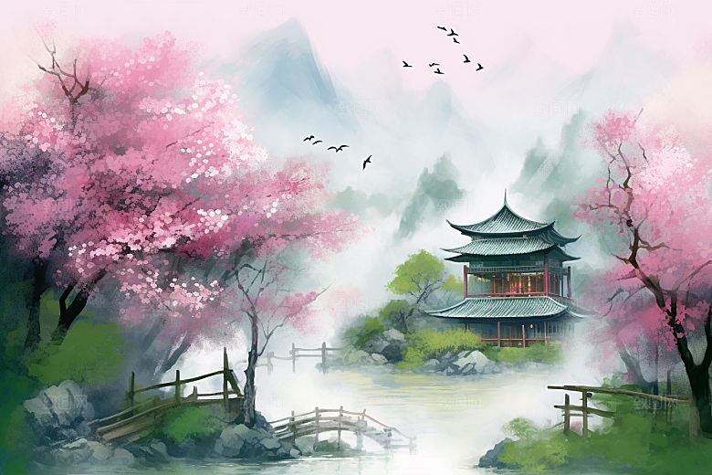 治愈风景自然春天插画