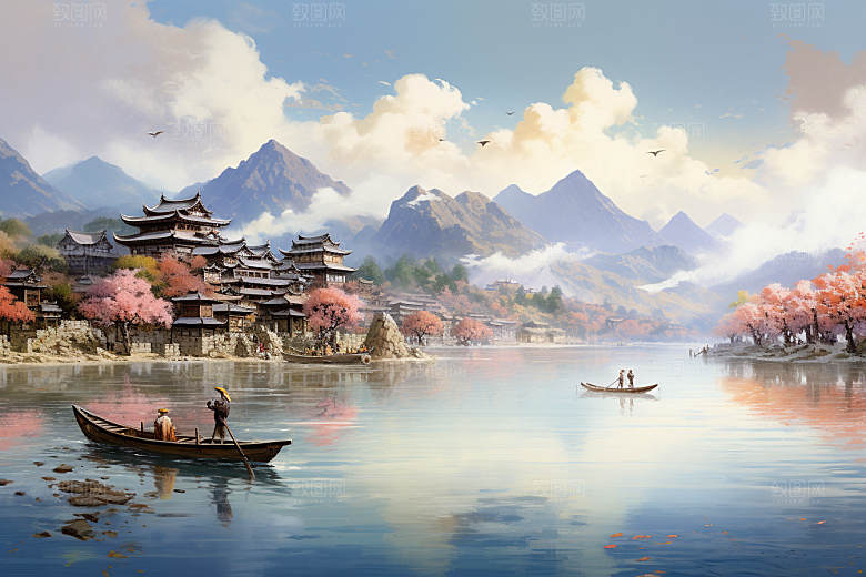 治愈风景山水自然插画