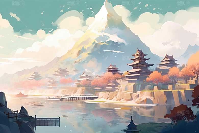 治愈风景唯美春天插画