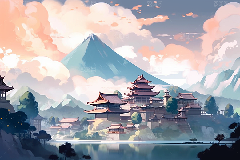 治愈风景风光自然插画