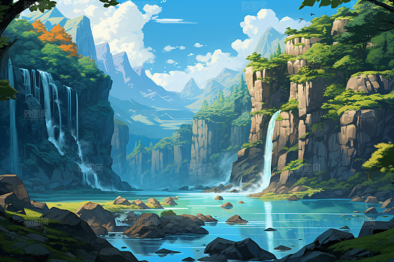 治愈风景唯美自然插画