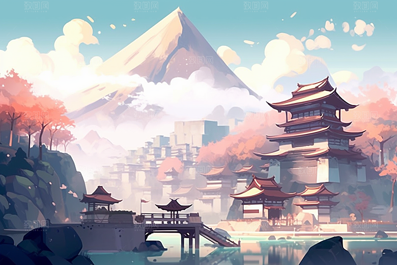 治愈风景高清风光插画