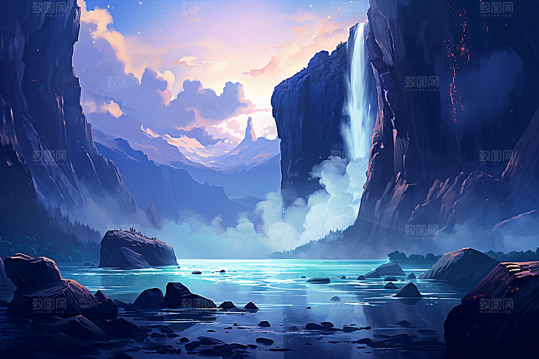 治愈风景山水自然插画