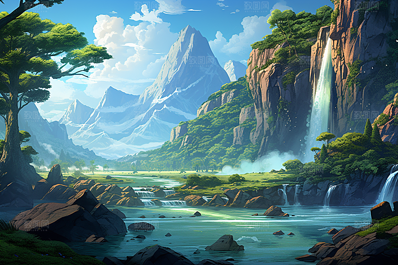 治愈风景高清山水插画