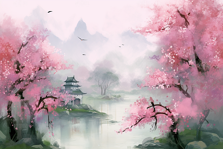 治愈风景风光高清插画