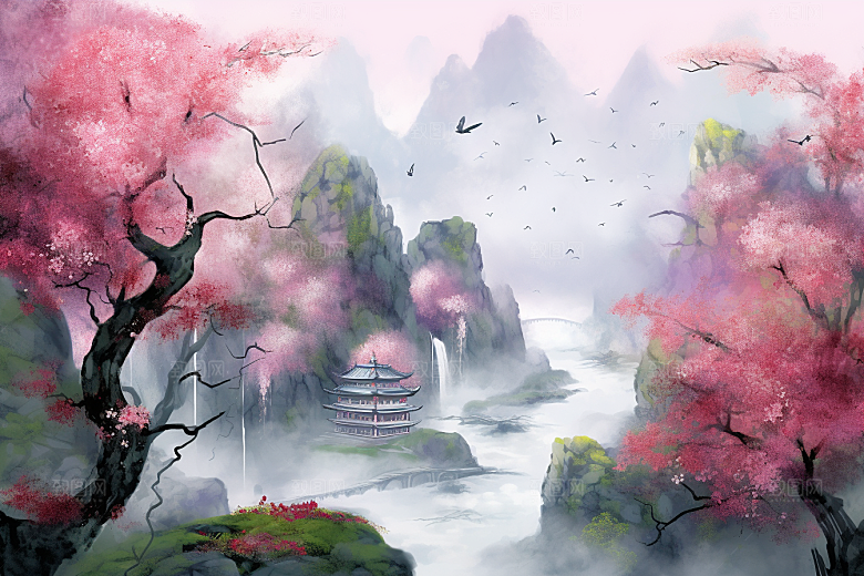 治愈风景自然风光插画