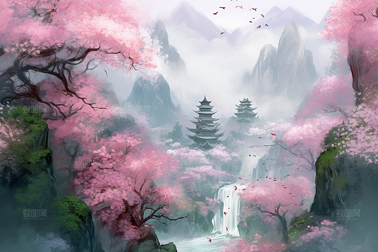 治愈风景自然山水插画