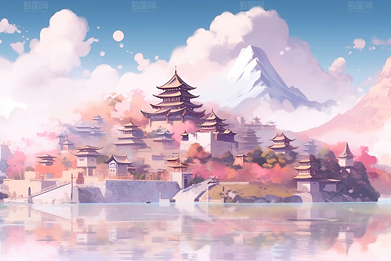 治愈风景自然春天插画