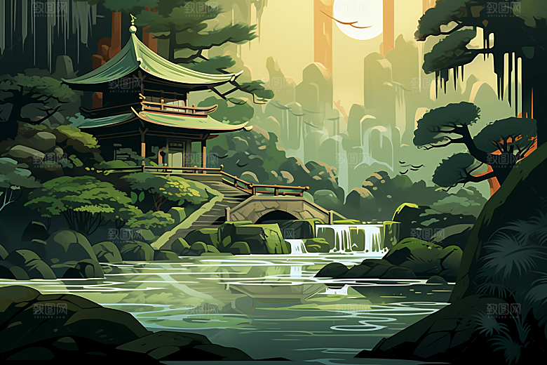 治愈风景唯美自然插画