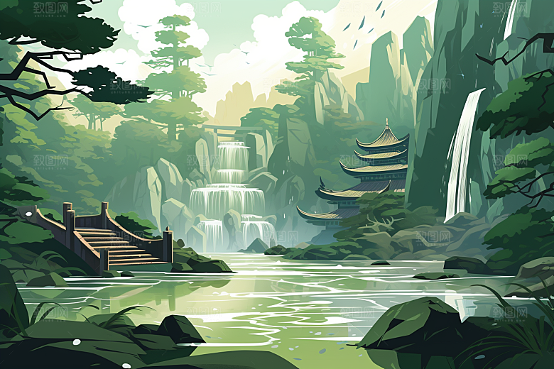 治愈风景春天自然插画