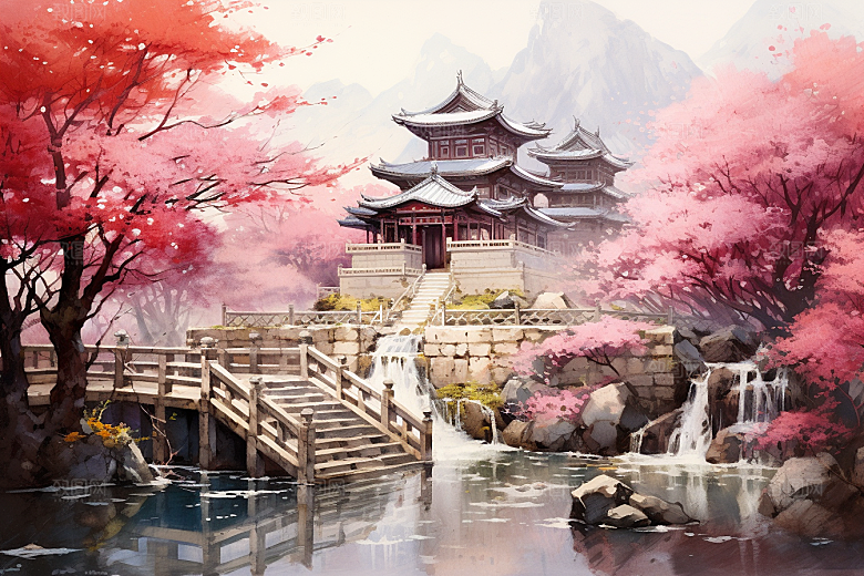 治愈风景风光山水插画