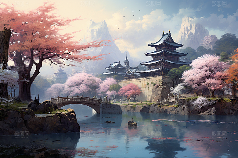治愈风景春天自然插画