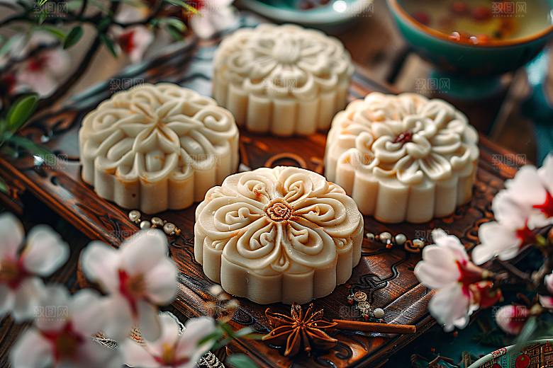 中秋月饼甜点习俗摄影图