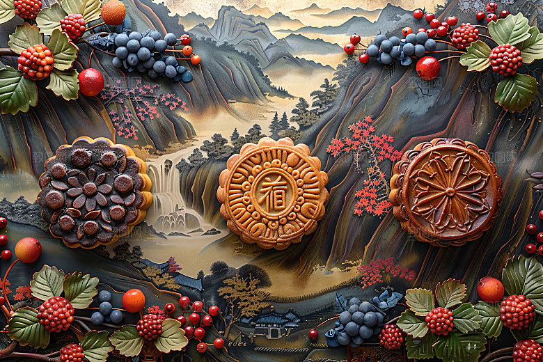 中秋月饼高清甜点摄影图