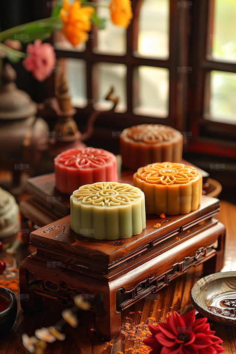 中秋月饼美味甜点摄影图