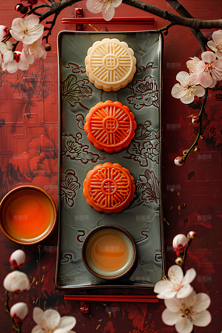 中秋月饼甜点糕点摄影图