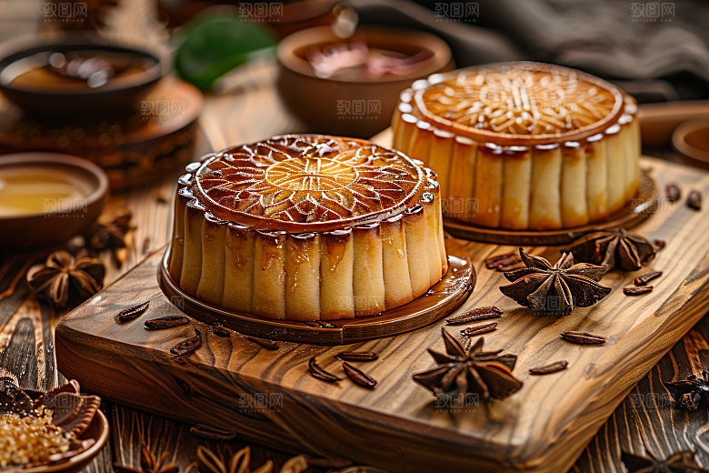 中秋月饼糕点传统美食摄影图