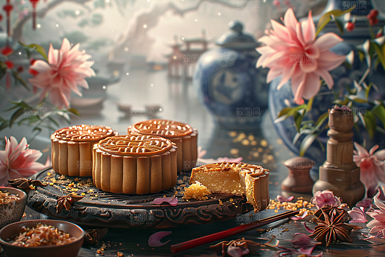 中秋月饼中秋节美味摄影图