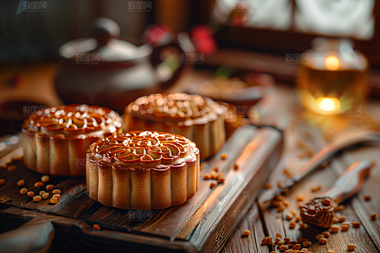 中秋月饼传统美食文化摄影图