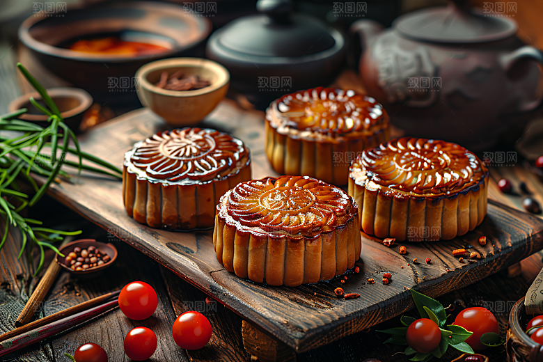 中秋月饼糕点甜点摄影图