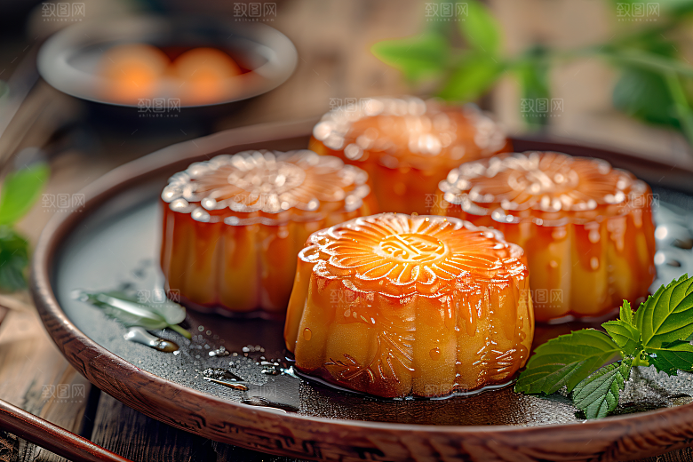 中秋月饼甜点广式月饼摄影图