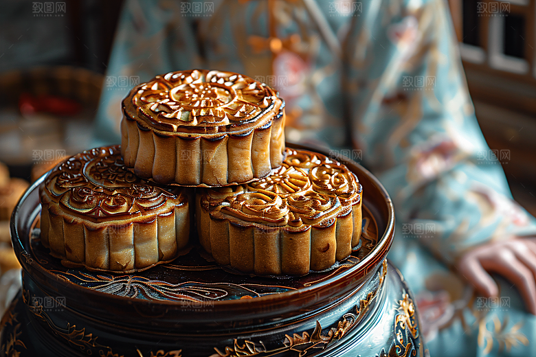 中秋月饼中秋节美味摄影图