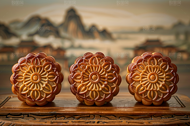 中秋月饼美食糕点摄影图