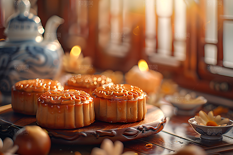 中秋月饼广式月饼甜点摄影图