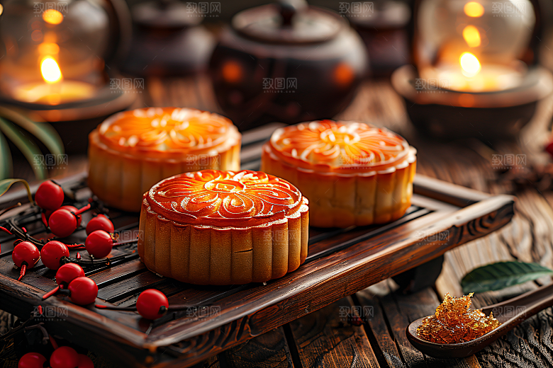 中秋月饼美食中秋节摄影图