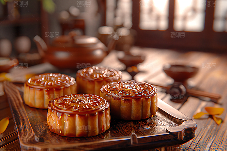 中秋月饼莲蓉月饼习俗摄影图