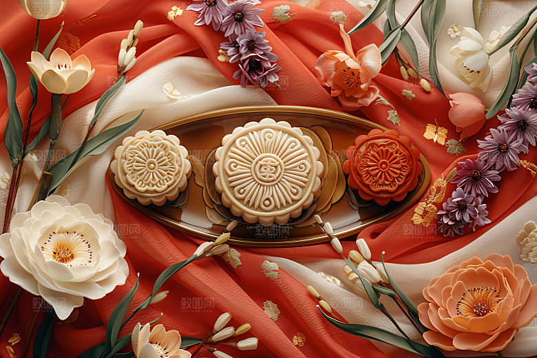 中秋月饼甜点传统美食摄影图