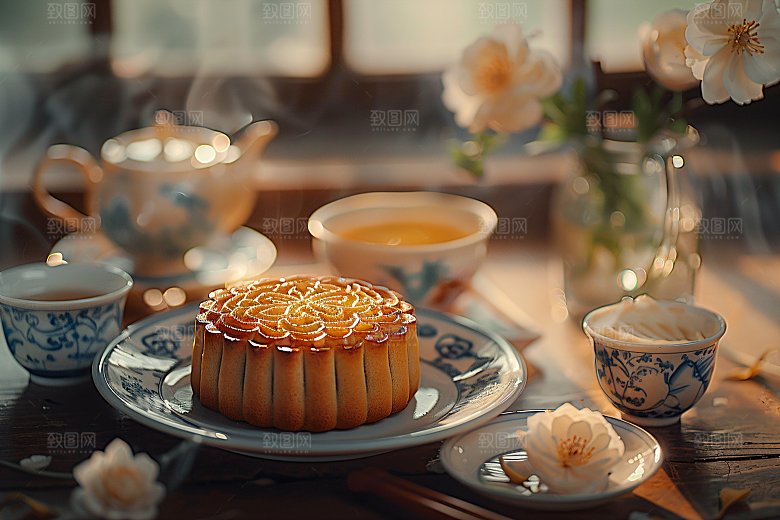 中秋月饼传统节日莲蓉月饼摄影图