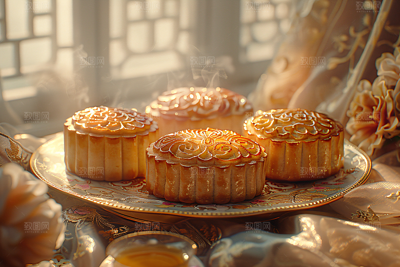 中秋月饼莲蓉月饼习俗摄影图