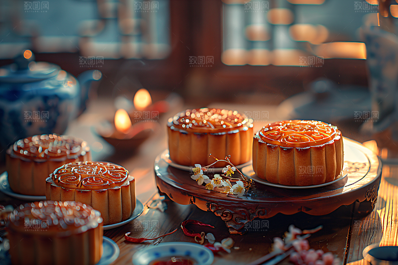中秋月饼习俗中秋节摄影图