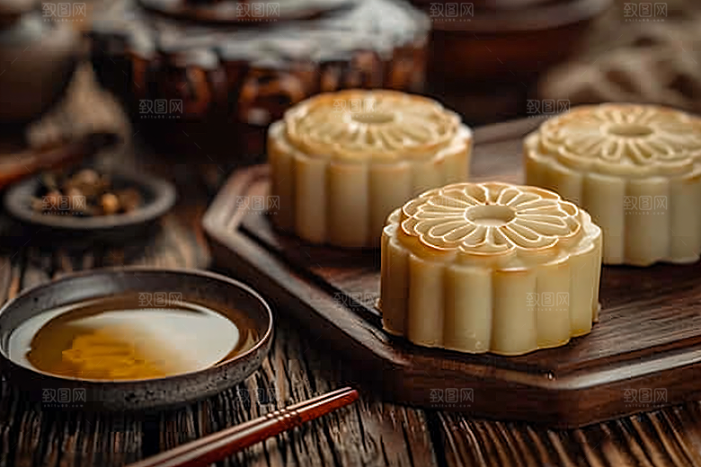 中秋月饼传统节日糕点摄影图
