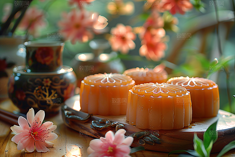中秋月饼传统美食习俗摄影图