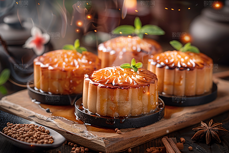 中秋月饼甜点中秋节摄影图