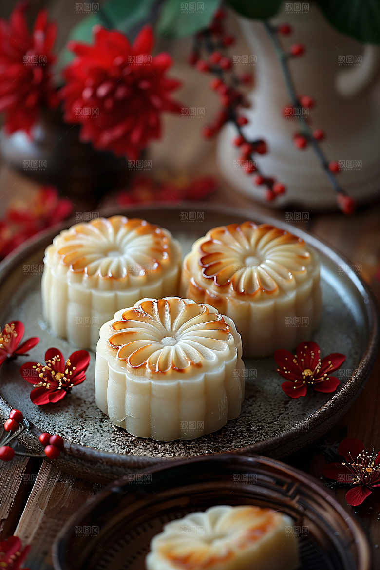 中秋月饼传统美食莲蓉月饼摄影图