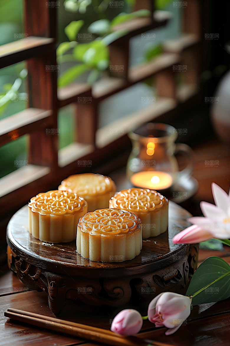 中秋月饼莲蓉月饼高清摄影图
