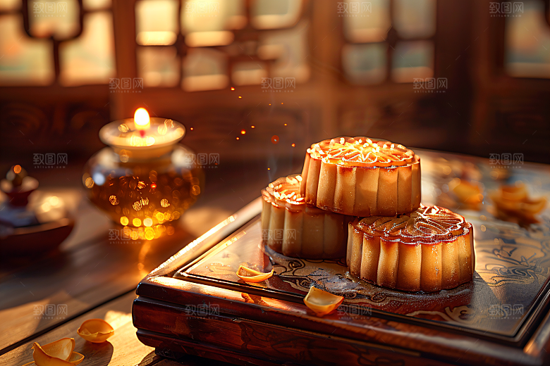 中秋月饼莲蓉月饼传统美食摄影图