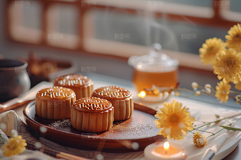 中秋月饼糕点高清摄影图