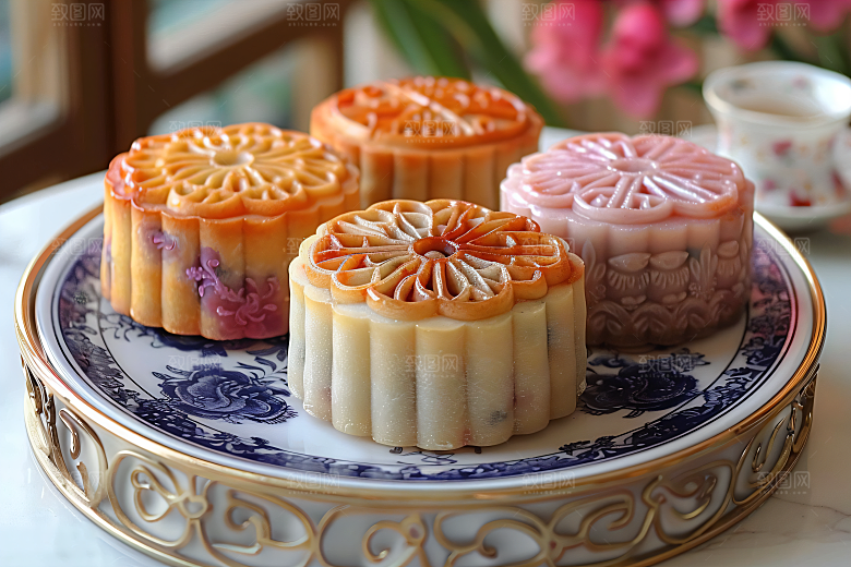 中秋月饼美味传统美食摄影图