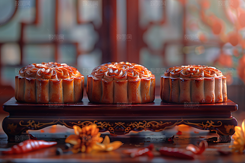 中秋月饼美味甜点摄影图