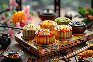 中秋月饼中秋节糕点摄影图