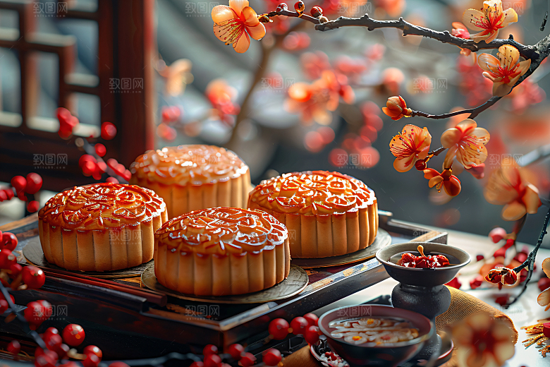 中秋月饼美味中秋节摄影图