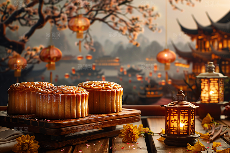 中秋月饼糕点美味摄影图
